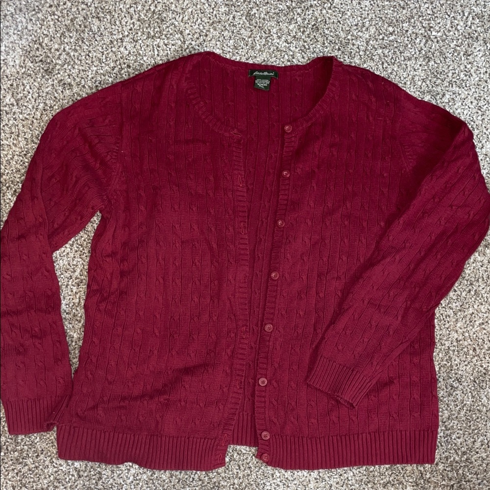 Eddie Bauer Cable Knit Button-Front Cardigan - Burgundy